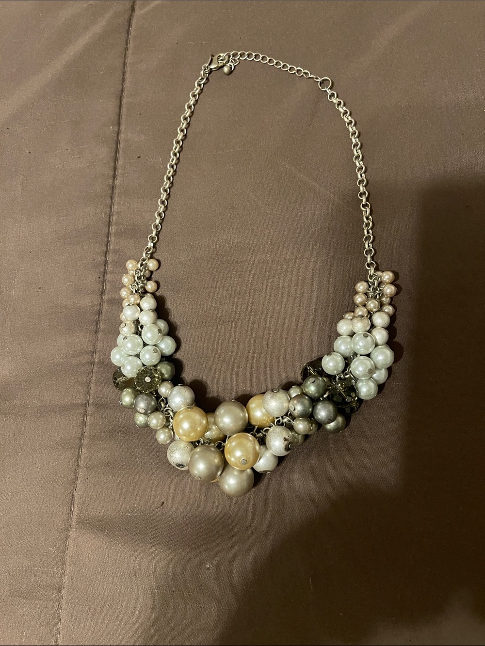 Lia Sophia Cluster Pearl Statement Necklace in Ivory, Gold & Gray